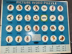 Vintage 1961 Whitman Puzzle #4416 Help Yourself Picture Word #3 Verbs - Picture 1 of 9