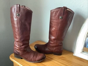 Frye #77167 Melissa Button Brown Leather Knee-High Riding Women's Boots Size 8B - Picture 1 of 16