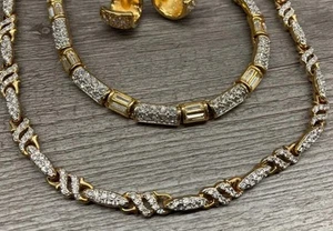 Swarovski Branded Gold Tone Necklace 16" Bracelet 7" Earrings 0.75" Jewelry Set - Picture 1 of 5