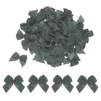 100Pcs Mini Ribbon Bow 1" Mini Fabric Satin Ribbon Flower Bows Dark Grey - Image 1 of 4