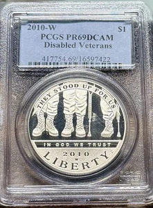 2010 W DISABLED VETERANS SILVER DOLLAR PCGS MS69 #140 - Picture 1 of 2