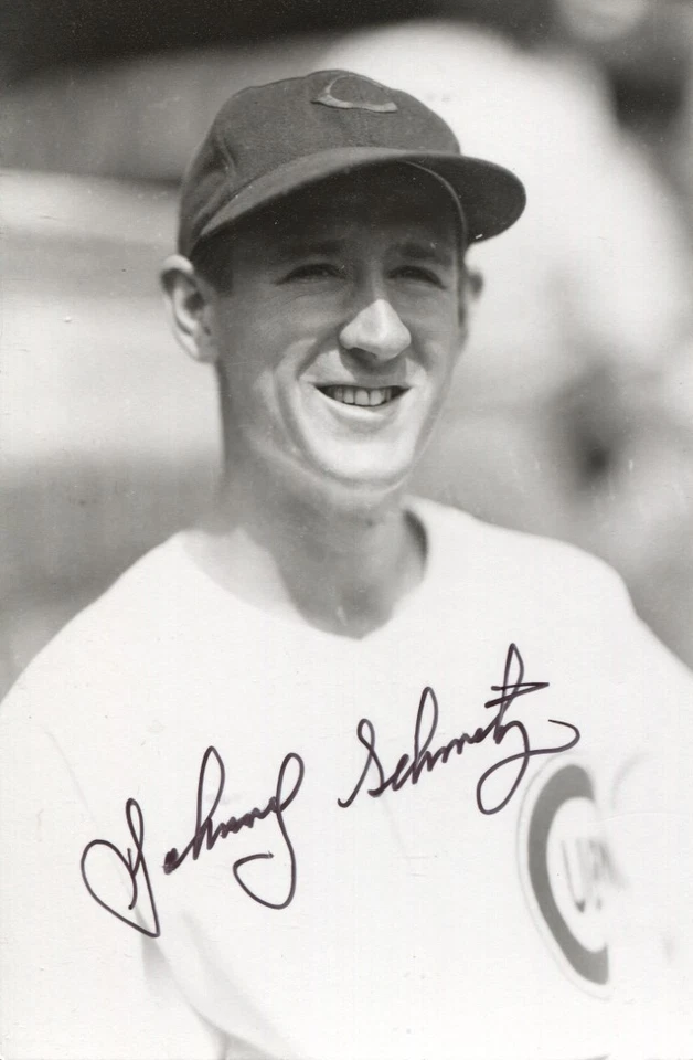 Johnny Schmitz autographed vintage Chicago Cubs Rowe postcard size photo - Image 1 of 1