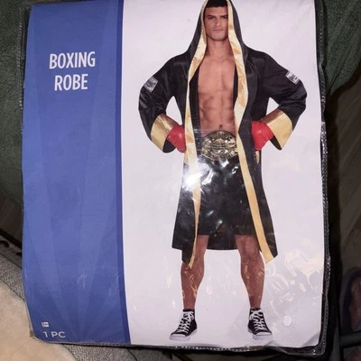 万圣节服装拳击长袍拳击手成人青少年黑色黄金冠军斗士 — 第 1/2 张图片