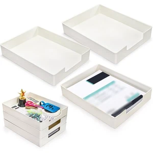 3 Pack Letter Tray, Plastic Stackable A4 Trays, Rectangular Desk Drawer Organ... - Picture 1 of 7