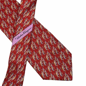 Salvatore Ferragamo Red Sailboat 100% Silk Tie 60" Made in Italy Nautical - Picture 1 of 18