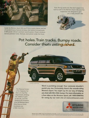 1998 Mitsubishi Montero Sport SUV Pot Holes Train Tracks Roads Original Print Ad - Image 1 of 2