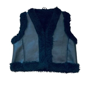 Penny Lane Black Faux Suede Faux Women Waistcoat Gilet Vest Y2K Size 14 Afghan - Picture 1 of 5