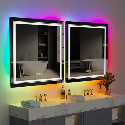 Espejo de baño iluminado regulable sin escalonamiento espejo de tocador grande antiniebla Foto 1 de 4