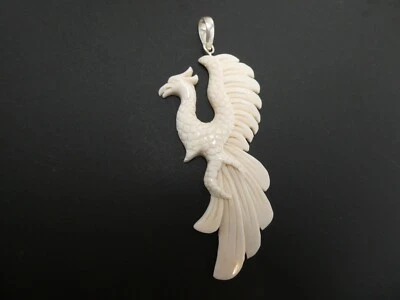 Collar Colgante Hueso Bubalus Bubalis Tallado Plata Esterlina 925 Pájaro Fénix Foto 1 de 4