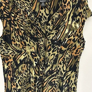 GLAMOUR Animal Print Babydoll Wrap Dress Empire Waist Stretch V-Neck 20W Casual - Picture 1 of 8