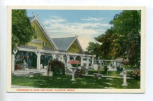 Postal antigua Hyannis MA Mass Carboner's Shop, patio exterior, ¿ves gente? - Imagen 1 de 2