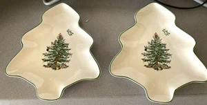 2 Spode Christmas Tree shaped Candy or nut dish 7.25" long, never used - Picture 1 of 5
