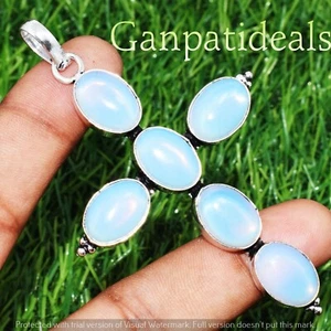 Opalite Gemstone Handmade Cross Pendant 925 Silver Plated Wholesale Jewelry - Picture 1 of 4
