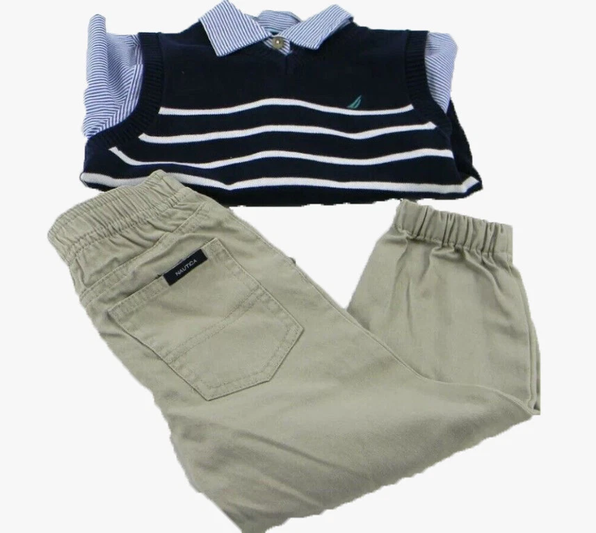 Nautica Boy's 3-Piece Sweater/Vest/Pant Set (Navy/Khaki 4T)