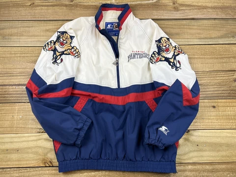VTG 90's Starter NHL Florida Panthers Big Logo 1/2 Zip Windbreaker Jacket Sz XL Cover