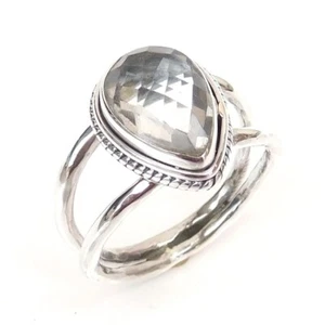 Natueral Clear quartz Crystal quartz Ring 925 Sterling Silver Ring Size-8-CR019 - Picture 1 of 3