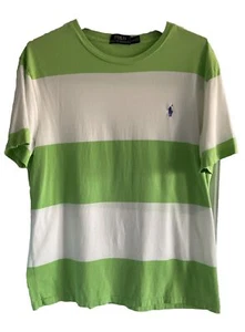 Polo Ralph Lauren Pony Shirt Sz L Green/White Wide Striped EUC Spring/Summer - Picture 1 of 7