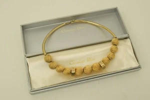 Authentic Christian Dior Gold Bar Yarn Ball Necklace GP Round Link Jewelry - Picture 1 of 15