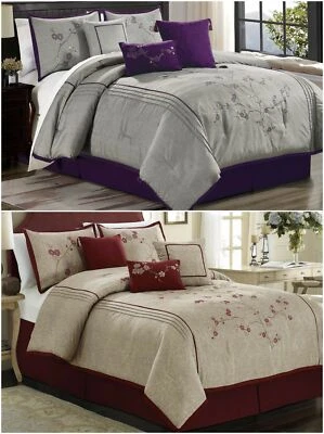 Chezmoi Collection 7-Piece Floral Cherry Blossoms Embroidery Comforter Set - Image 1 of 4