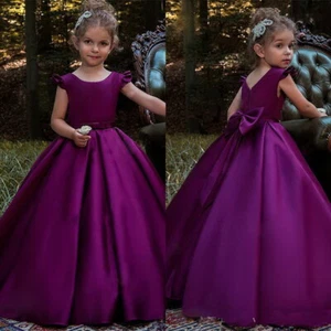 Purple Satin Flower Girl Dress Communion Party Prom Pageant Bridesmaid Wedding - Picture 1 of 7