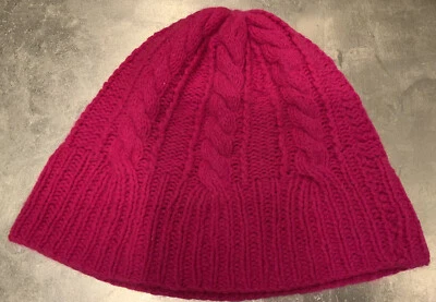 Chapéu gorro Ryan Roche 100% cashmere rosa quente malha de cabo externo O/S - Imagem 1 de 4