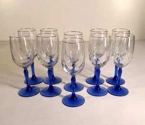 Set of 10 Lenox Crystal Cobalt Blue Stem Swag Drape Gold Rim Wine Glasses - Picture 1 of 8