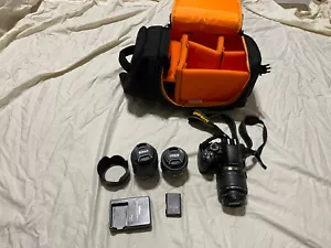 Nikon D3100 14.2MP DSLR Camera Kit w/ 3 Lenses, AF-S DX 18-55mm, 55-200mm, 35mm - Picture 1 of 16
