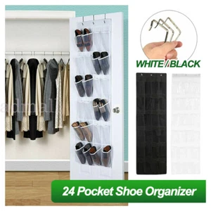 24 Pockets Shoe Holder Bag Organiser Over Door Hanging Shelf Rack Storage Hooks - Picture 1 of 16