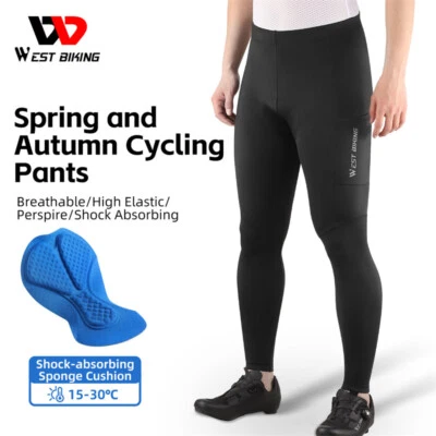 WEST BIKING Cycling Tights Padded Trousers Sports Compression Pants with Pocket - Image 1 of 4