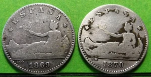 Gobierno Provisional - 1ª Republica, Dos monedas de 50 Céntimos, 1869 y 1870, Ag - Bild 1 von 2