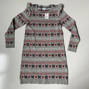 Crown & Ivy Mädchen Neu mit Etikett Langarm grau Strick Herzen & Schleifen Urlaub Kleid Large - Bild 1 von 7