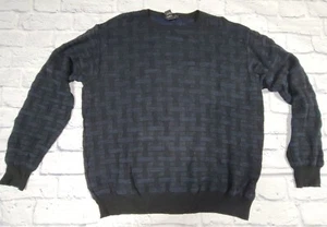 Vintage Mino Milano Sweater XL Wool Blend Black Blue Stripes 90's Italy Crewneck - Picture 1 of 11
