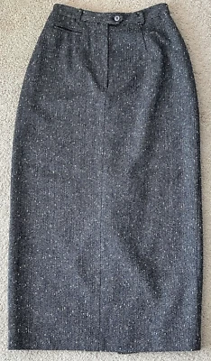 Falda lápiz larga para mujer Valerie Stevens 4 mezcla de lana seda negro gris tweed Foto 1 de 4