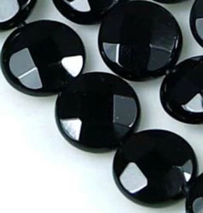 Cuentas de monedas de disco facetado de ónix negro más pequeñas A++ (16 piezas) - Imagen 1 de 3