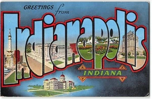 Postal de lino con carta grande de Indianapolis, c1940 - Monumento a los soldados marineros - Imagen 1 de 2