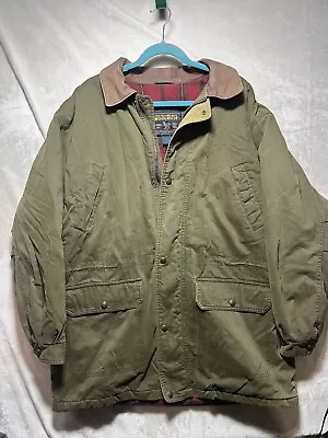 Abrigo de campo Woolrich vintage chaqueta para tareas de granero forrada de franela talla XL largo verde Foto 1 de 4