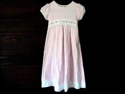 Винтажный редких изданий девочек розовый Puff рукав вышивка цветочный вечеринки пасхальное платье 6 - Изображение 1 из 4