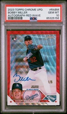 2023 Topps Chrome Update Bobby Miller Red Wave Rookie Auto 1/5 - PSA 10 - POP 1 - Image 1 of 2