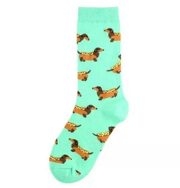 Cute Dachshund Novelty Sausage Dog GIFT Socks Green christmas birthday present — 第 1/1 张图片