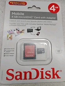 SanDisk MicroSDHC Card With Adapter 4GB ~ NEW IN PACKAGE - Picture 1 of 2