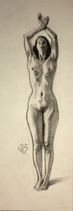 Original Female  charcoal on paper life Drawing nude Girl woman artwork art - Picture 1 of 1