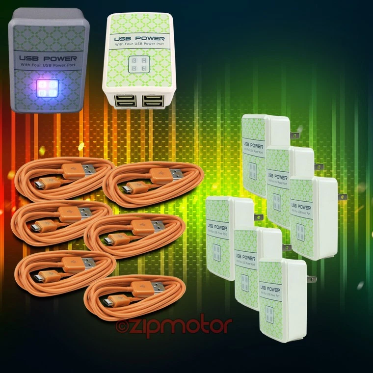 6X 4 USB PORT HUB WANDADAPTER + 3FT KABEL NETZTEIL ORANGE GALAXY NOTE NEXUS - Bild 1 von 1