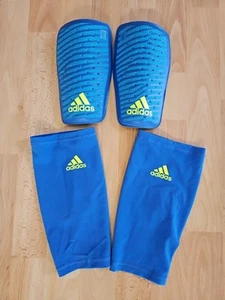 adidas Schienbeinschoner + Kompressionsmanschette - Gr.L Blau-Gelb (wie neu) - Bild 1 von 6