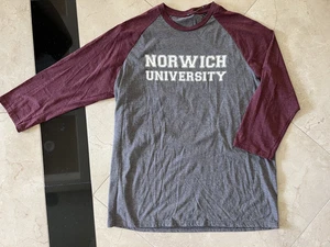 RARE Norwich University Vermont T-shirt 3/4 Sleeve Men L Womens XL Top 44" Chest - Picture 1 of 5