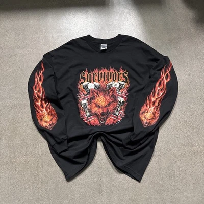 Vintage Y2K Harley Biker Long Sleeve Shirt With Flames Survivors Size 2XL - Image 1 of 4