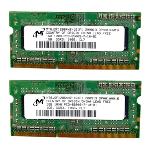 2 x 1GB MT8JSF212864GZ-1G1F1 OEM MICRON MEMORY LAPTOP 1RX8 PC3-85003S-7-10-B1 - Picture 1 of 1