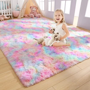 Soft Rainbow Area Rugs for Girls Room 3x5 Feet, Fluffy Girls Bedroom Rugs, Pr... - Picture 1 of 8