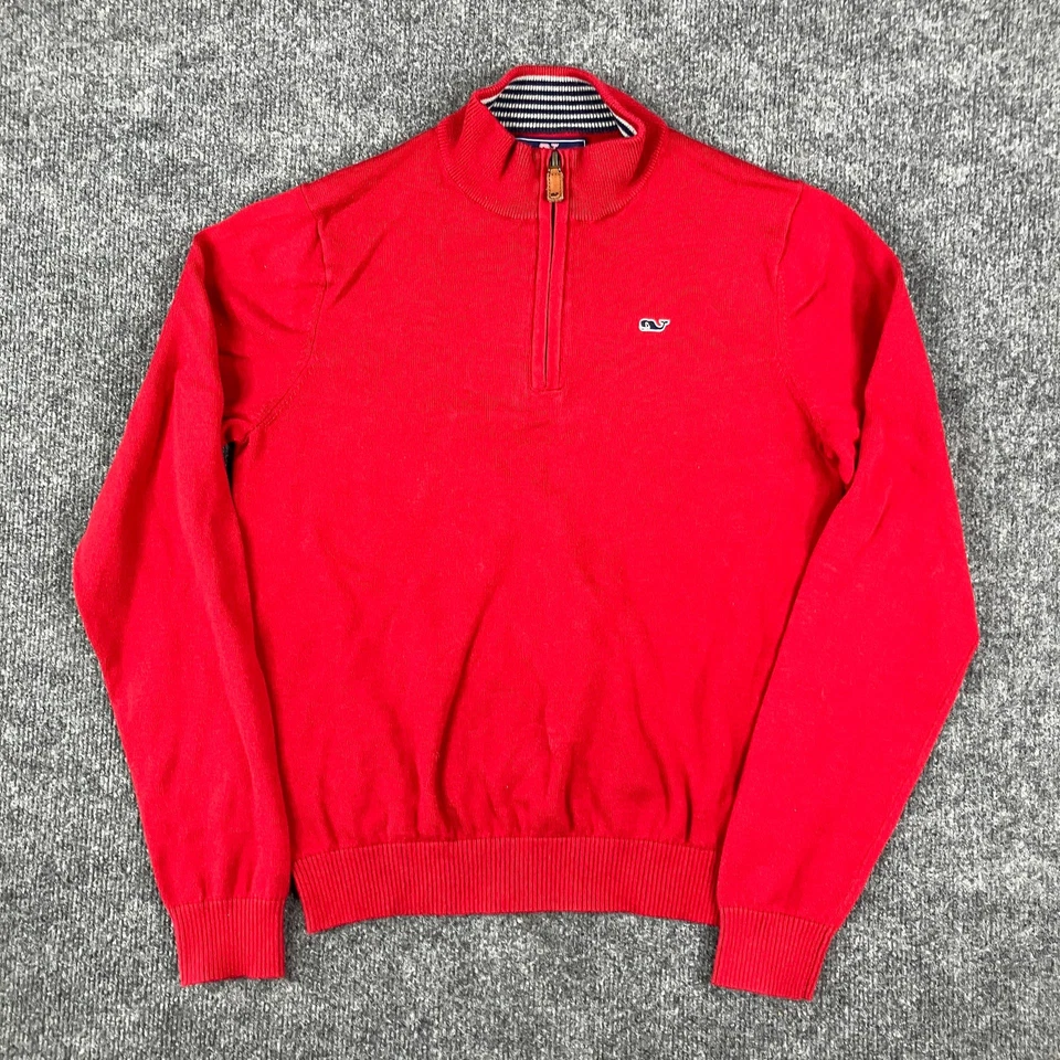 Vineyard Vines Sweater Kids Large Red Quarter Zip Pullover Casual Cotton Blend  - Image 1 of 4