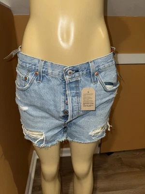 Levis 501 Distressed Jean Shorts A High Rise Fitted Through the Hip Size 32 - Image 1 of 4