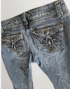 Harley Davidson Damen Bootcut Jeans mittlere Waschung Größe 6 verzierte Taschen 32 x 27 - Bild 1 von 11